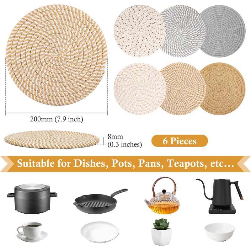 Billbotk 8"" Trivets for Hot Dishes, Hot pots and Pans, 6 Heat Resistant Hot Pads, Pot Holders for Kitchen, Hot Plate Mats for Table, Kitchen Decor for Counter, Home Essentials, Farmhouse(Boho) - Image 2